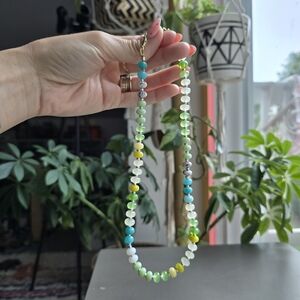 Multi color beaded rondelle necklace Green Tones